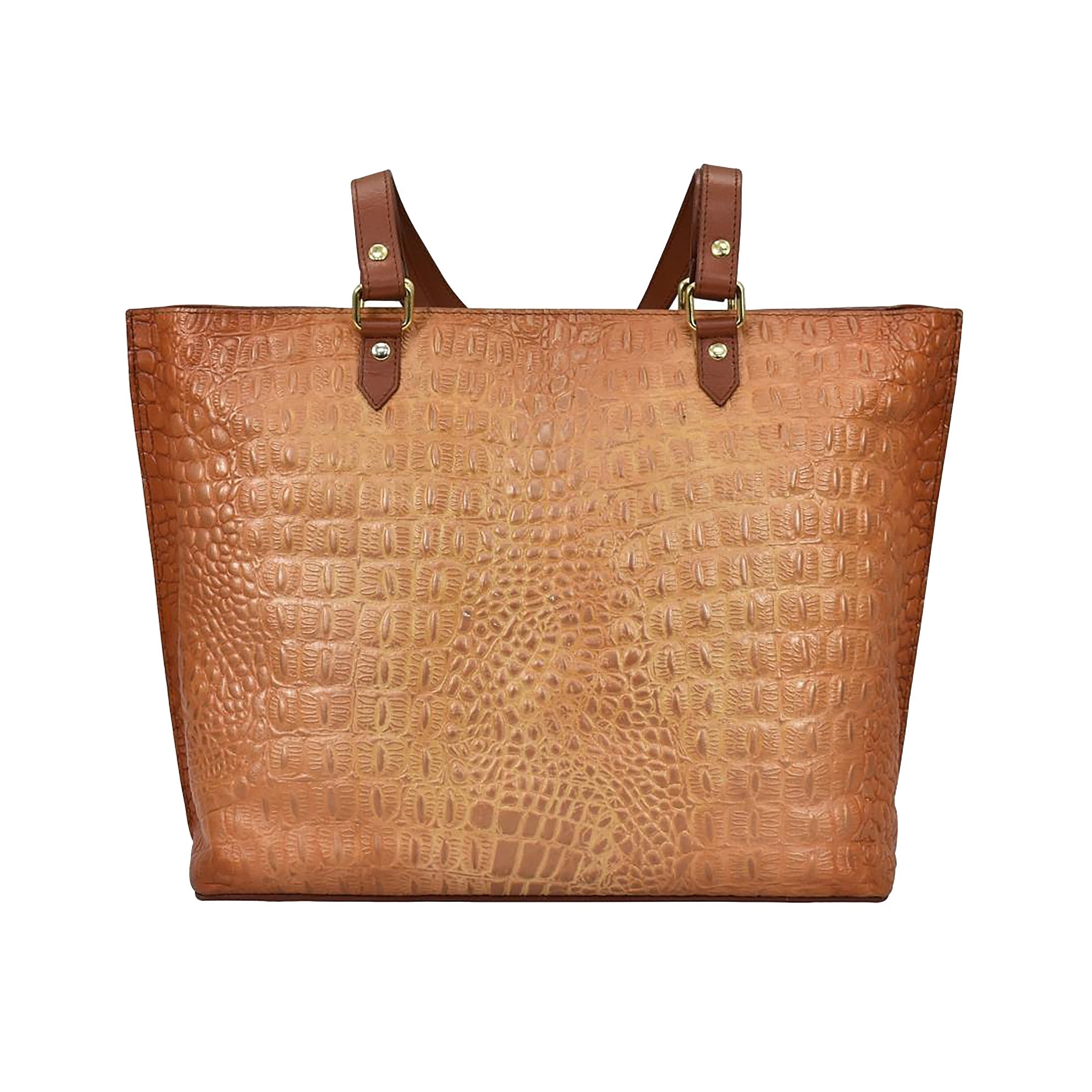 Hand - Painted Croc Embossed ToteCaramel