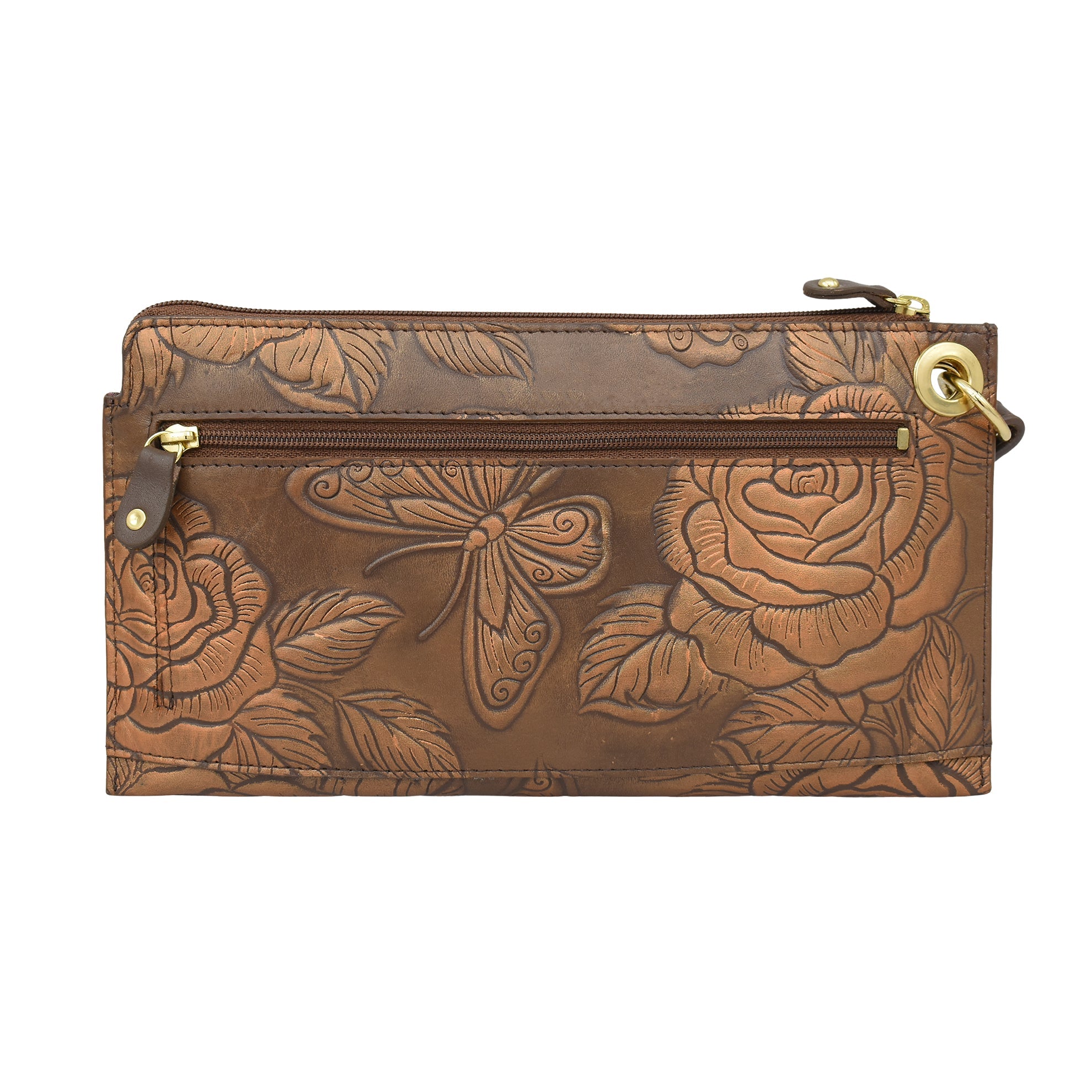 Hand - Painted Embossed Leather WristletRose Bronze