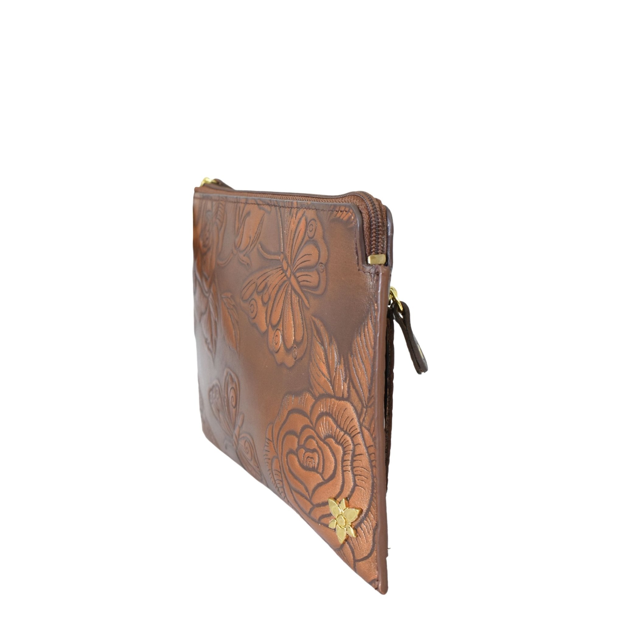 Hand - Painted Embossed Leather WristletRose Bronze