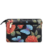 Hand Painted Embossed Triple Compartment CrossbodyRose Black