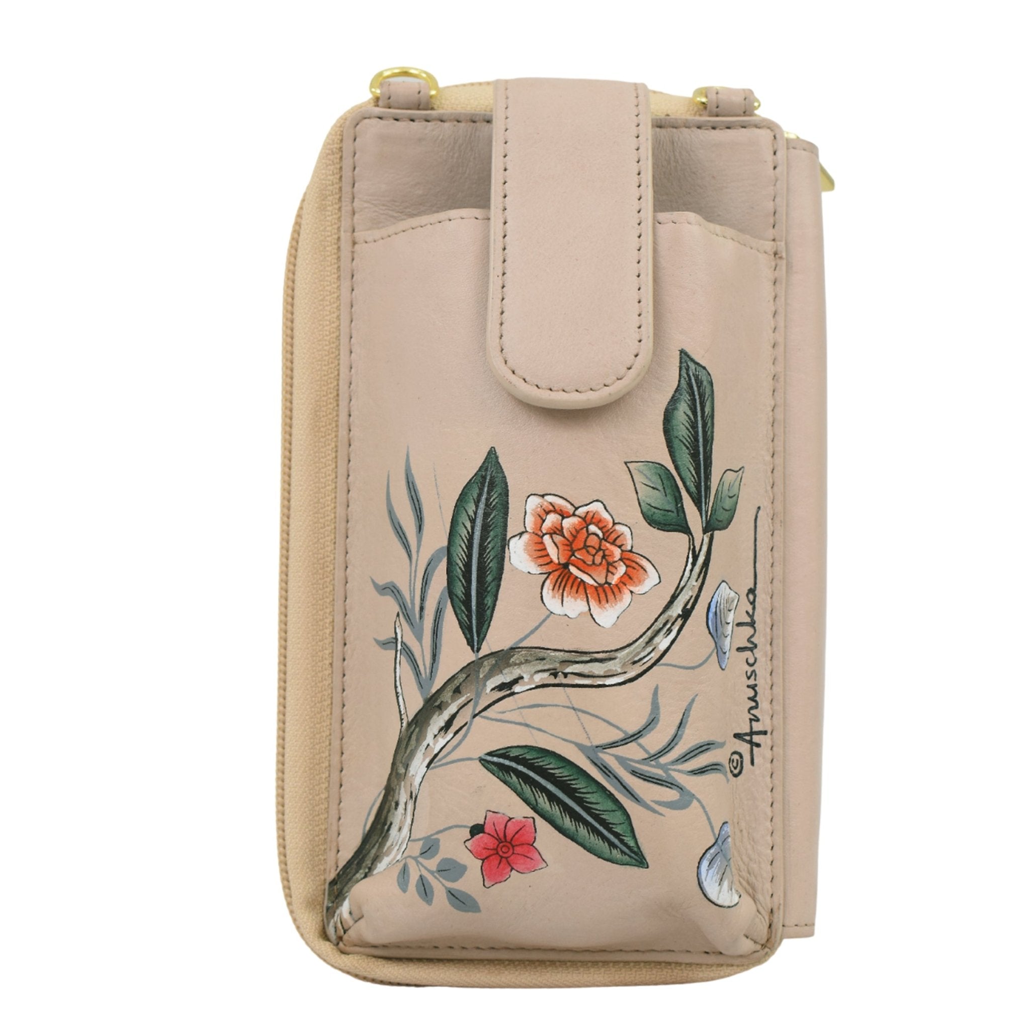 Hand Painted Leather Crossbody OrganizerCardinal