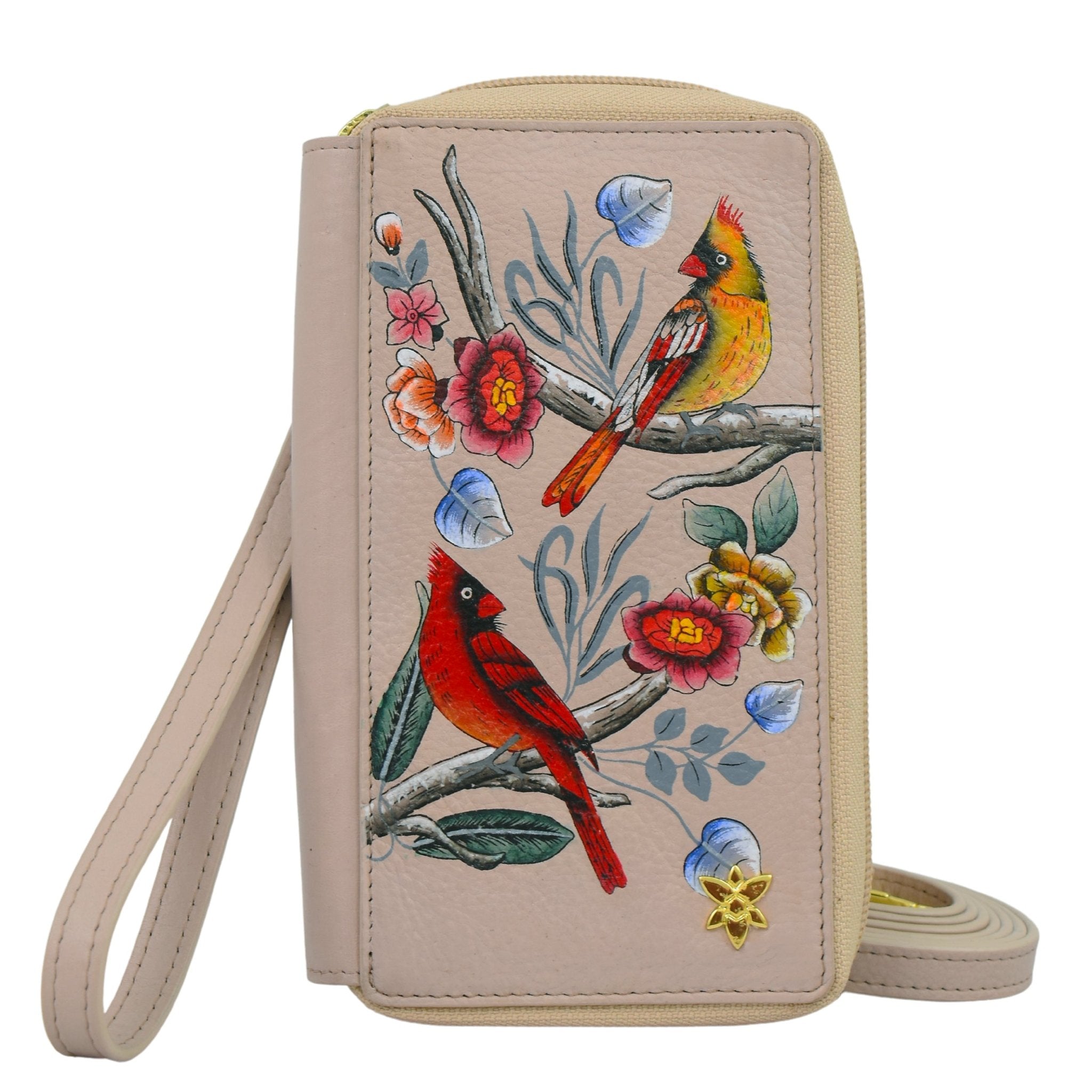 Hand Painted Leather Crossbody OrganizerCardinal