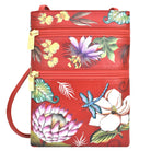 Hand Painted Leather Mini Double Zip Travel CrossbodyFloral Crimson