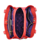 Hand Painted Leather Multi - Compartment SatchelFloral Crimson