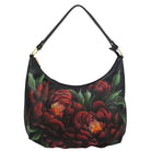 Hand Painted Leather Ruched BagMidnight Peony