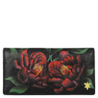 Hand Painted Leather Snap Clutch WalletMidnight Peony