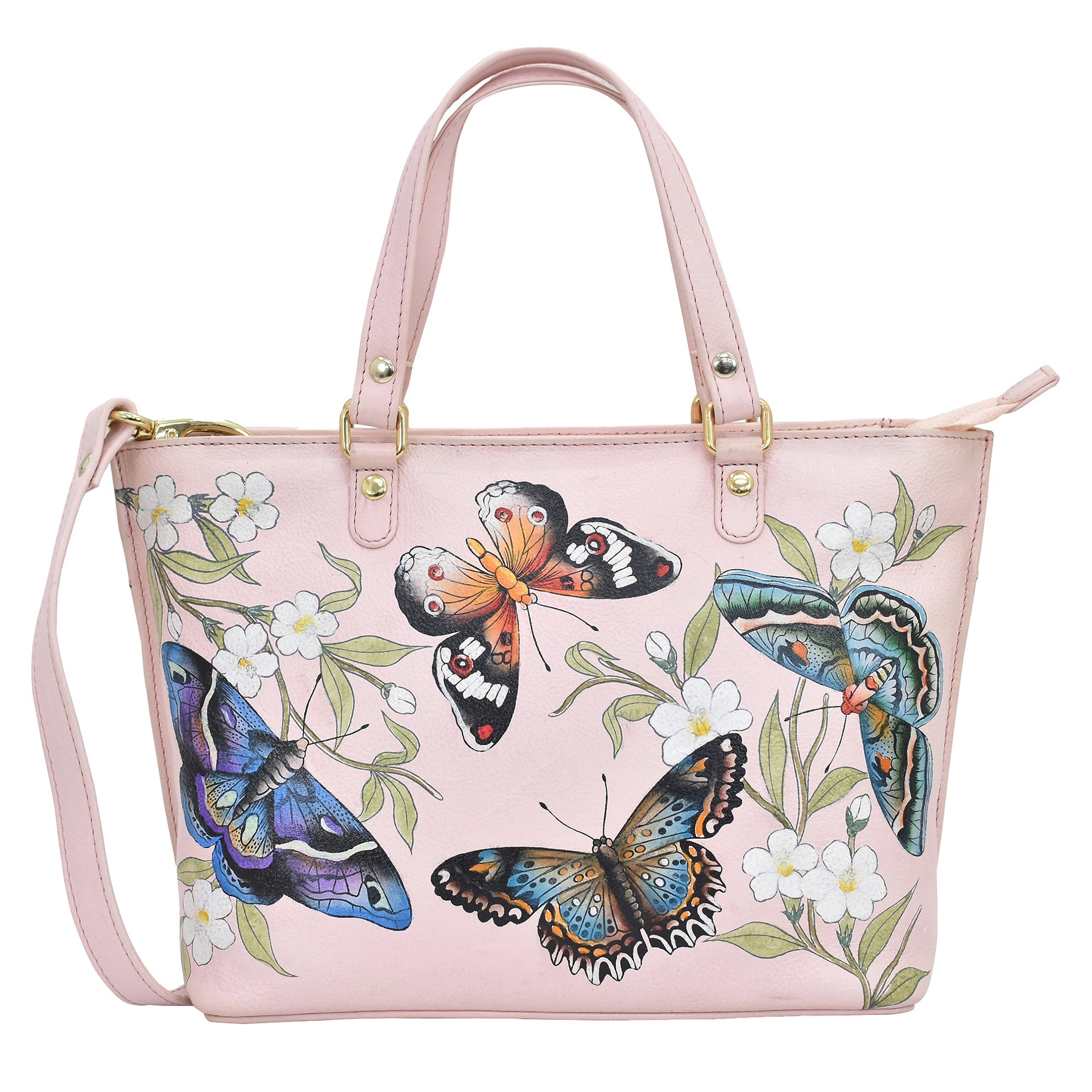 Hand - Painted Leather ToteButterfly Melody