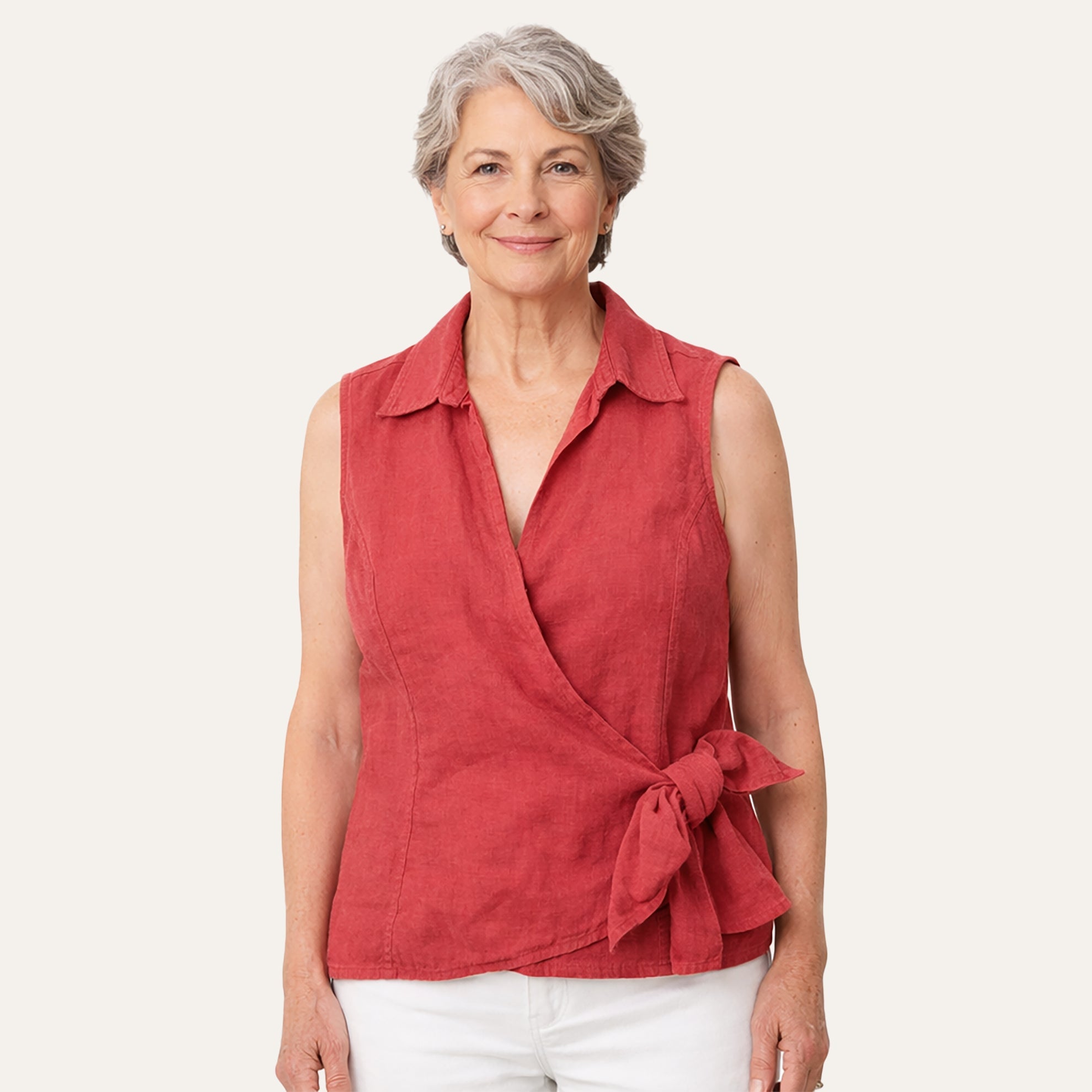 Lana's Tie - Front Linen BlouseRose