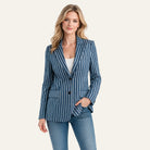 Linen Oversized BlazerKhaki Ivory Stripe