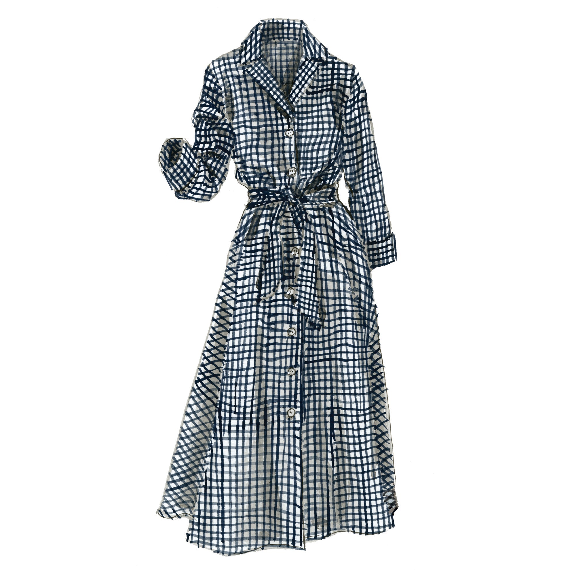 Long - Sleeve 1947 DressNavy Gingham