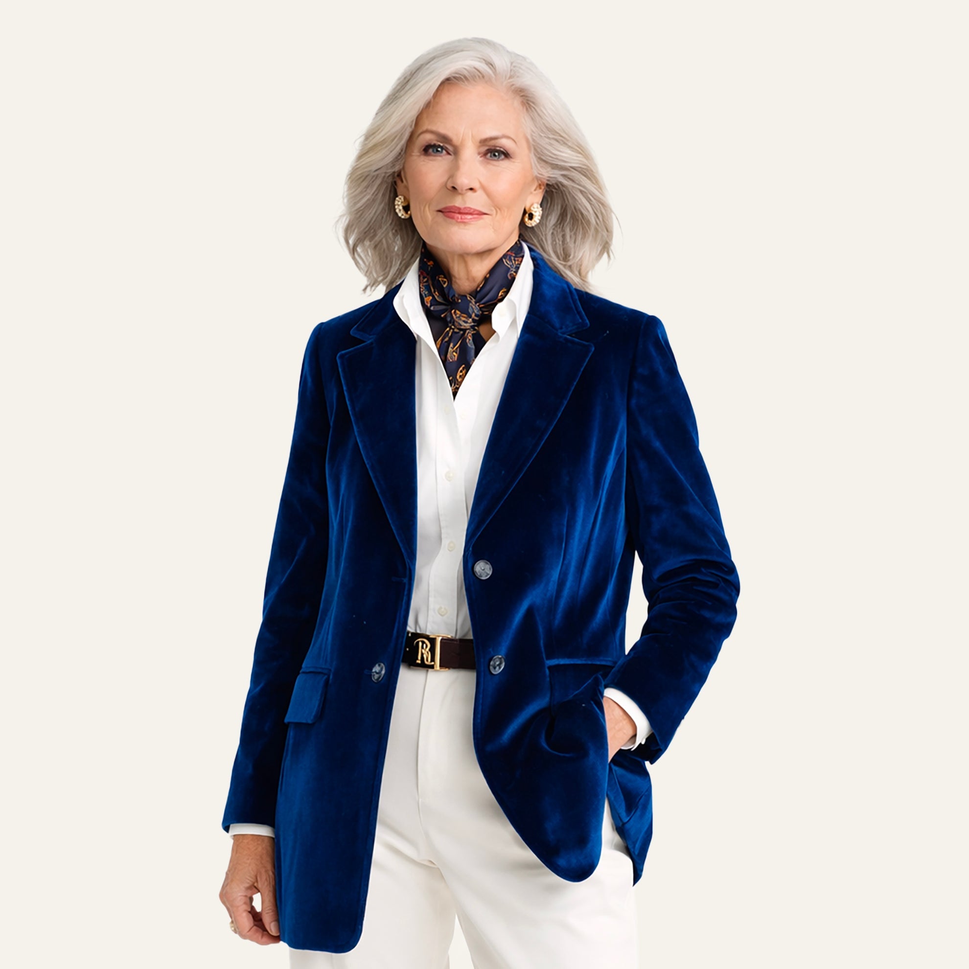 Long Velvet BlazerDark Sapphire