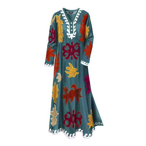 Robe Caftan Marine Pop Meadow DVF Diane Von Furstenberg ZAILA - Neuve Authentique
