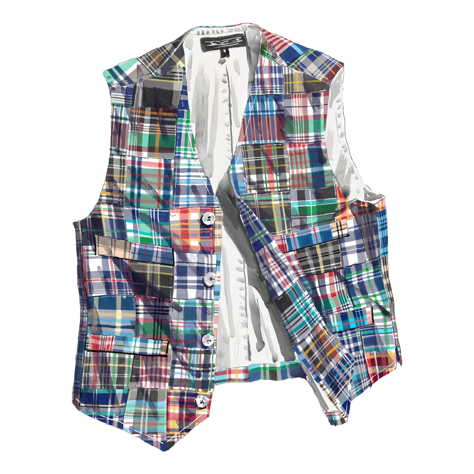 Madras Patchwork VestBlue Multi