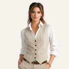 Optimistic Linen VestKhaki Ivory Stripe