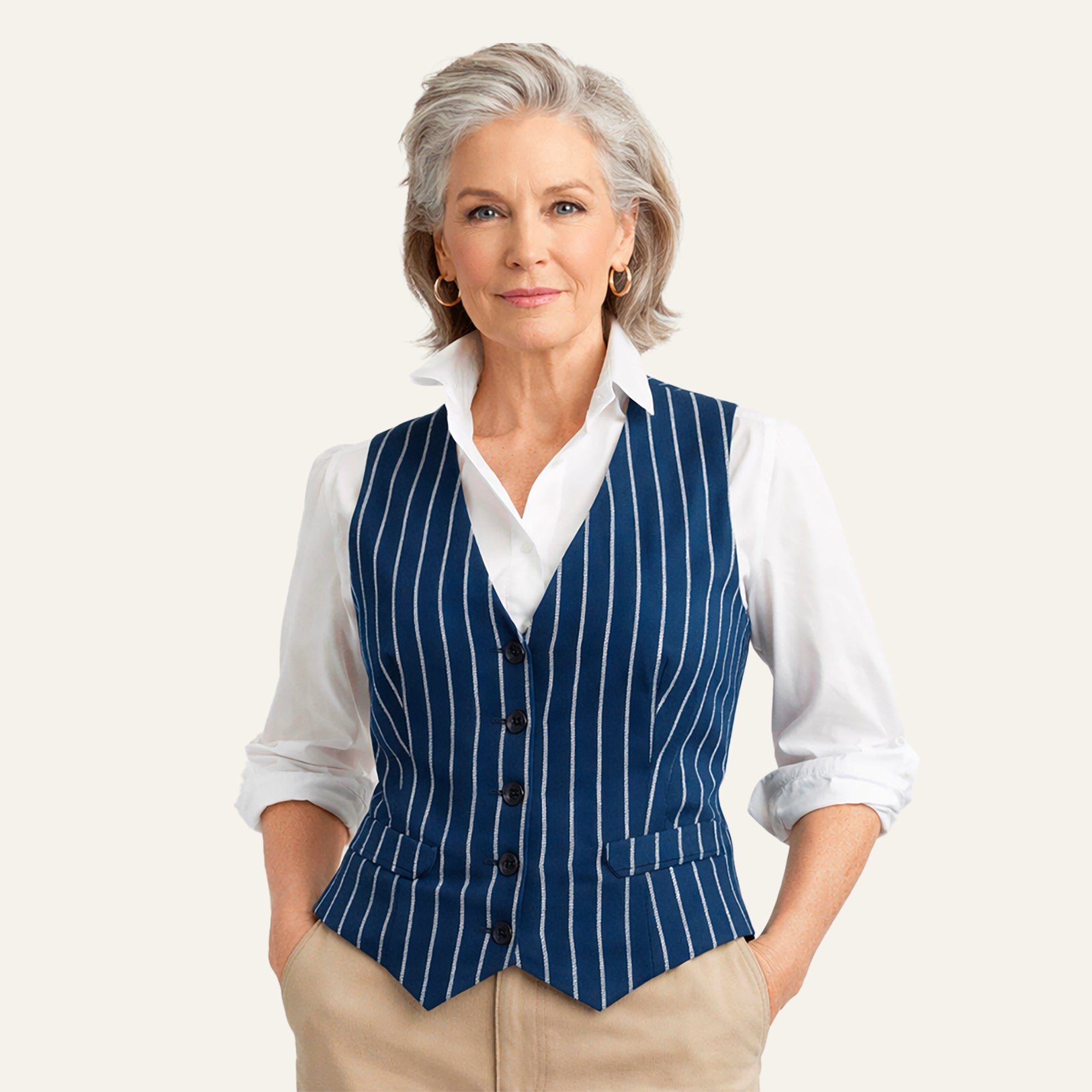 Optimistic Linen VestNavy Cream Stripe