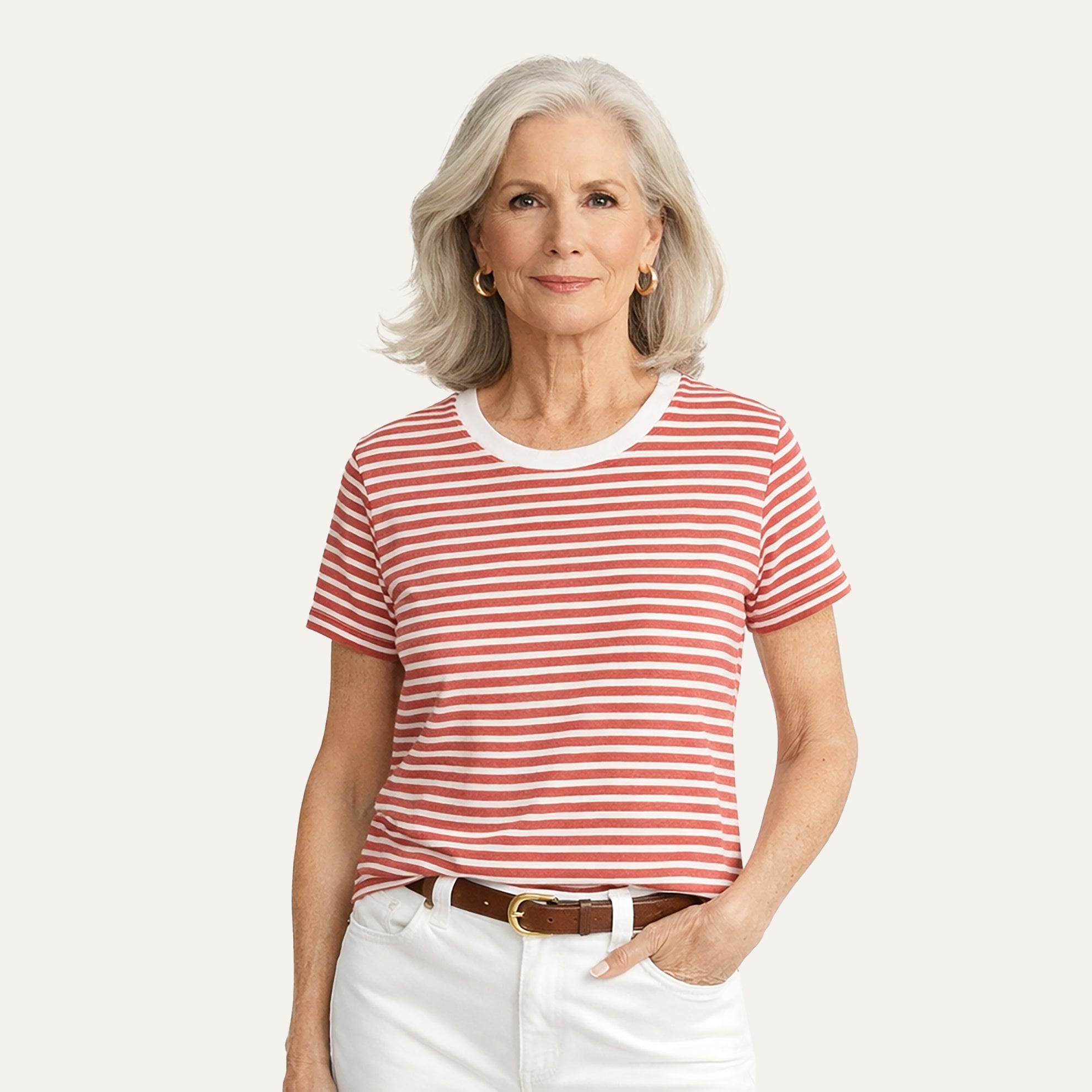 Pima Knit Relaxed CrewRed Stripe