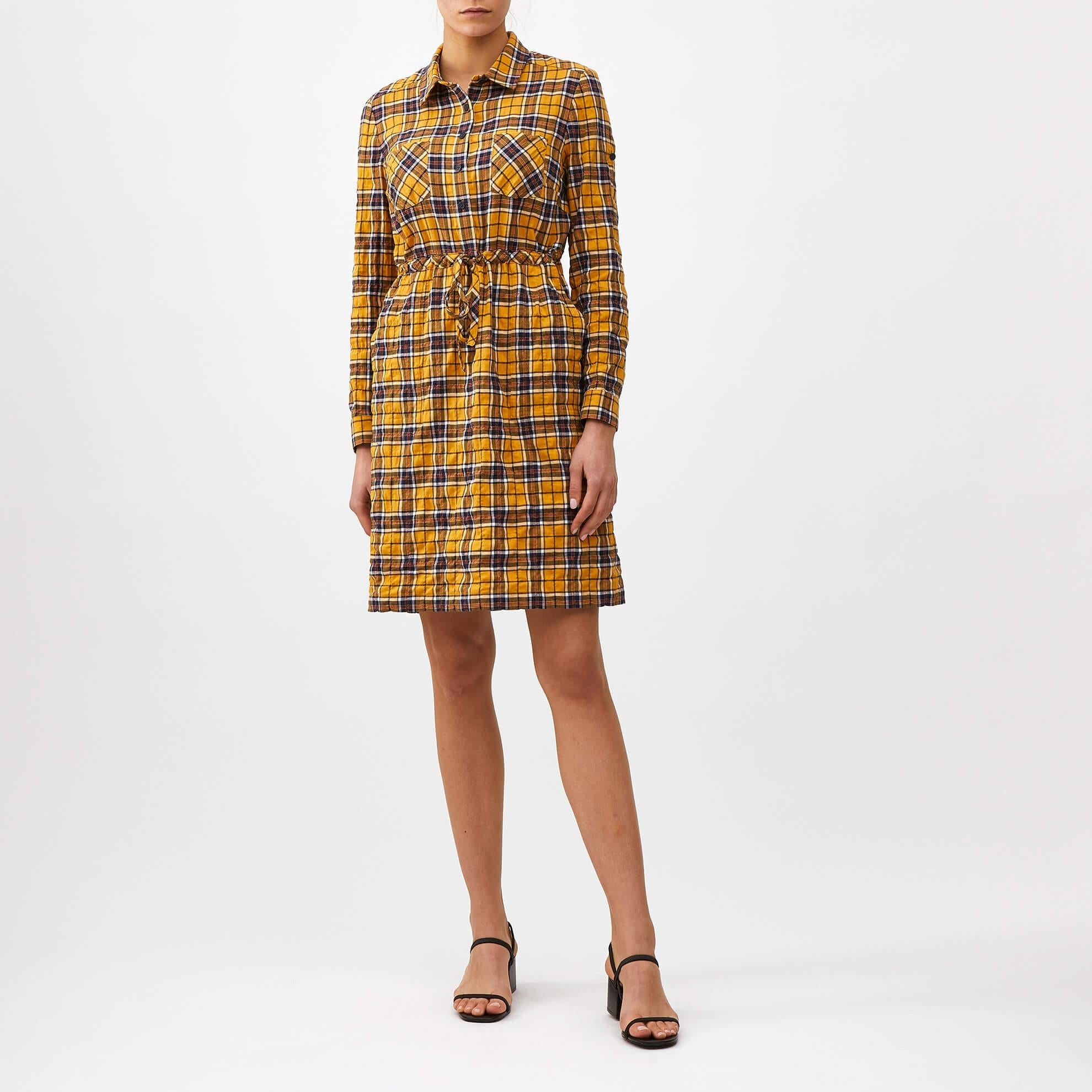 J. Peterman outlets navy and cream plaid shirt dress 12