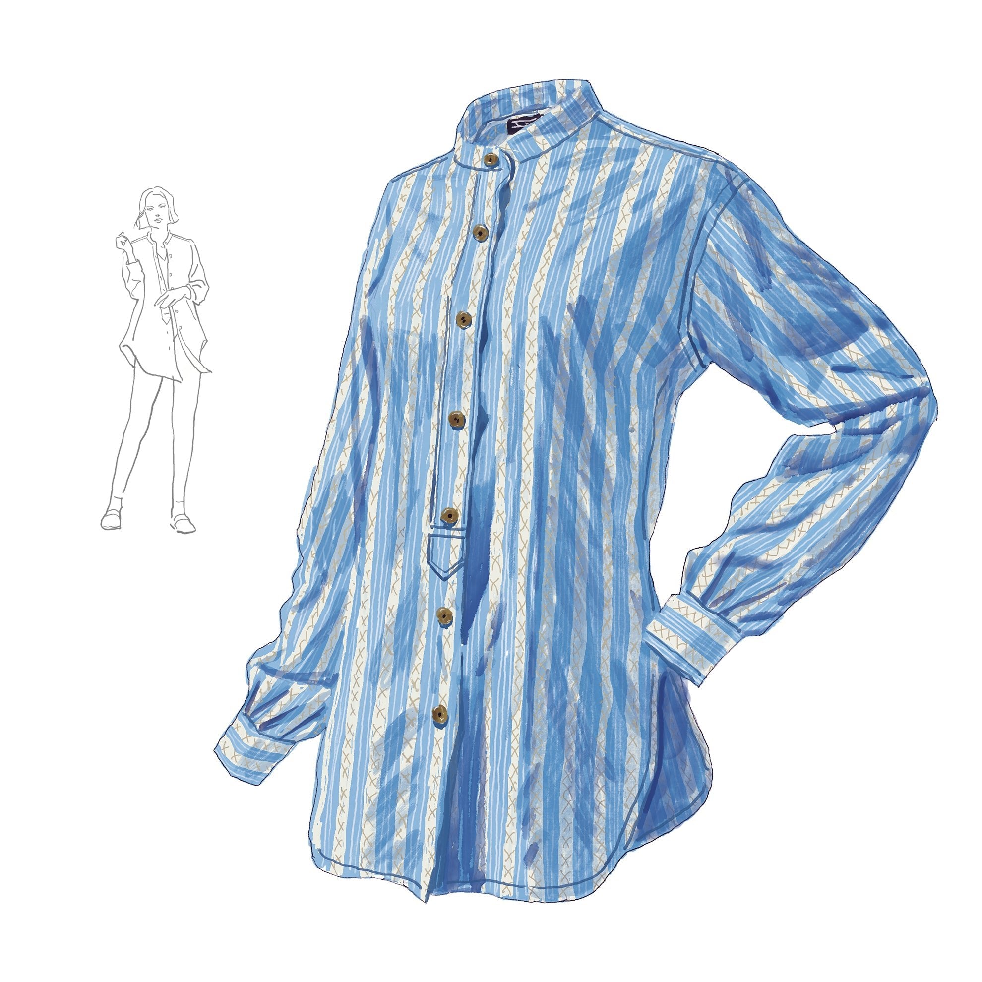 Pushkar Basketweave Pinstripe TunicBlue