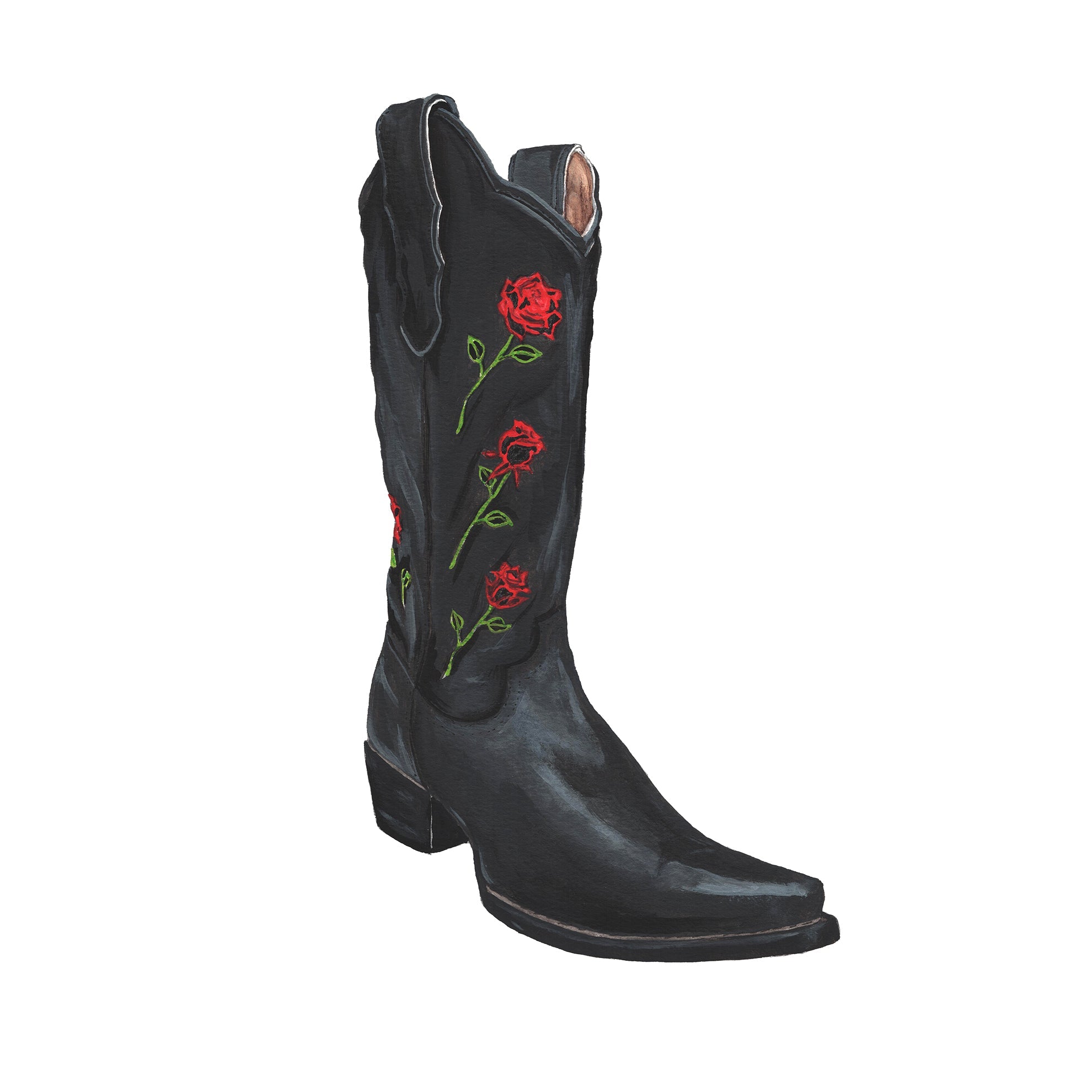 Black cowboy boots with red roses best sale