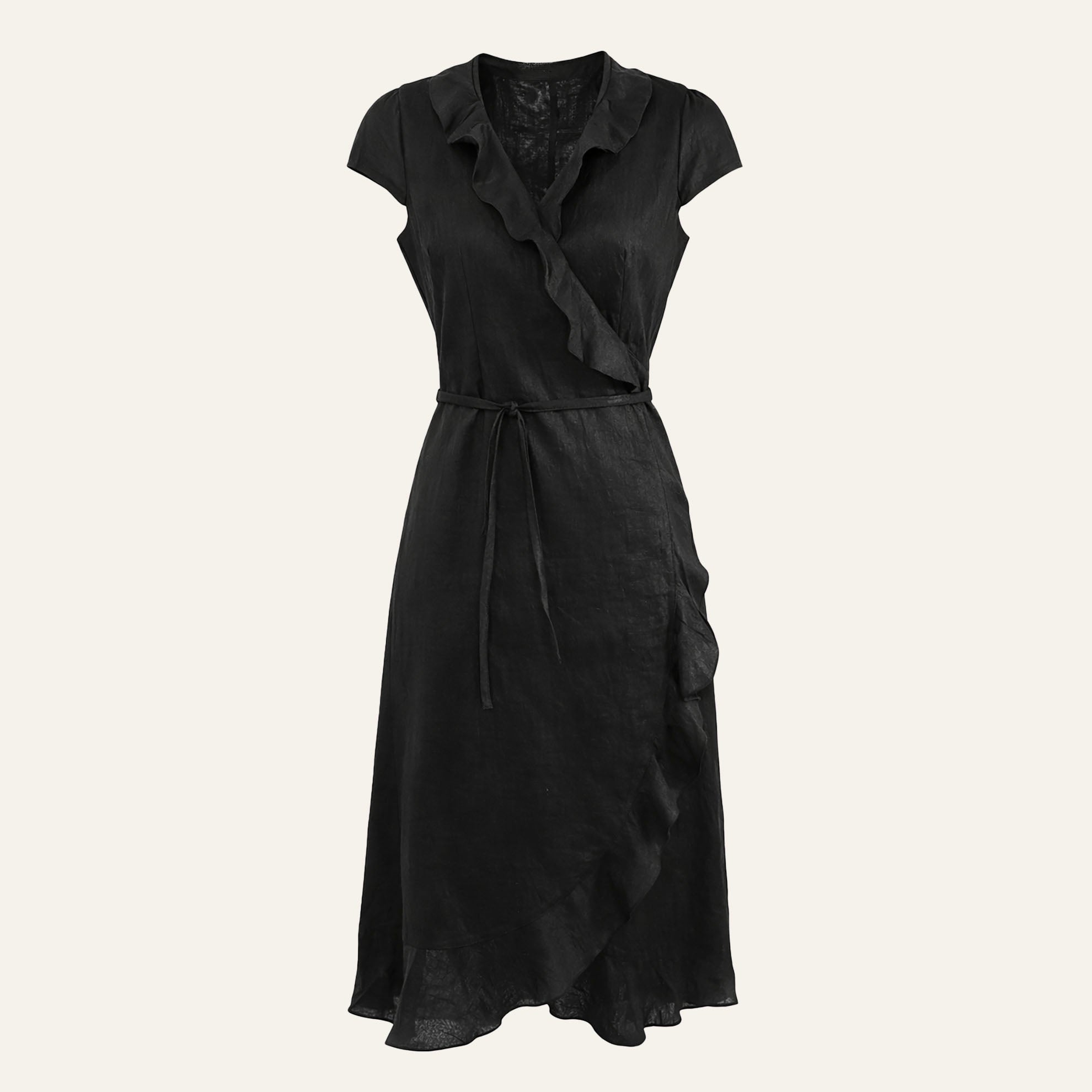 Ruffled Linen DressBlack