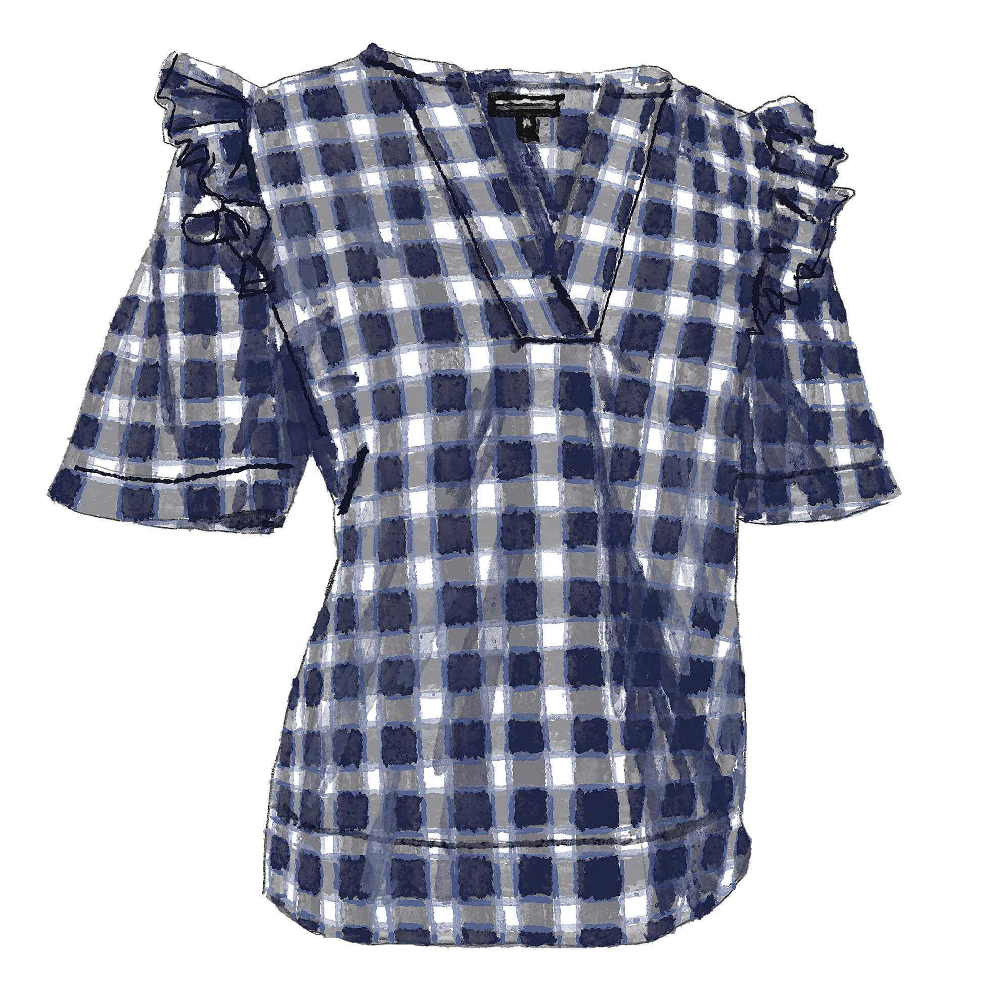 Scene Stealer Ruffle BlouseBlue Plaid