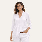 Sensible Jersey Knit Linen BlouseWhite