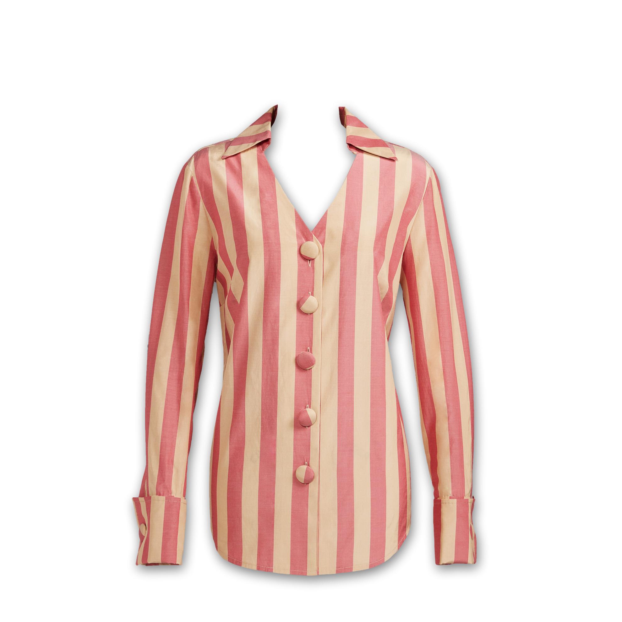 Striped Taffeta BlouseCream & Pink